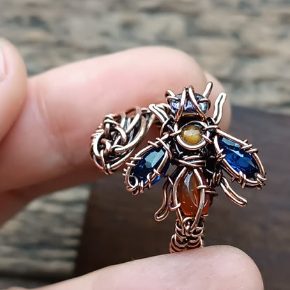 Blue wings Bee RING. Adjustable.