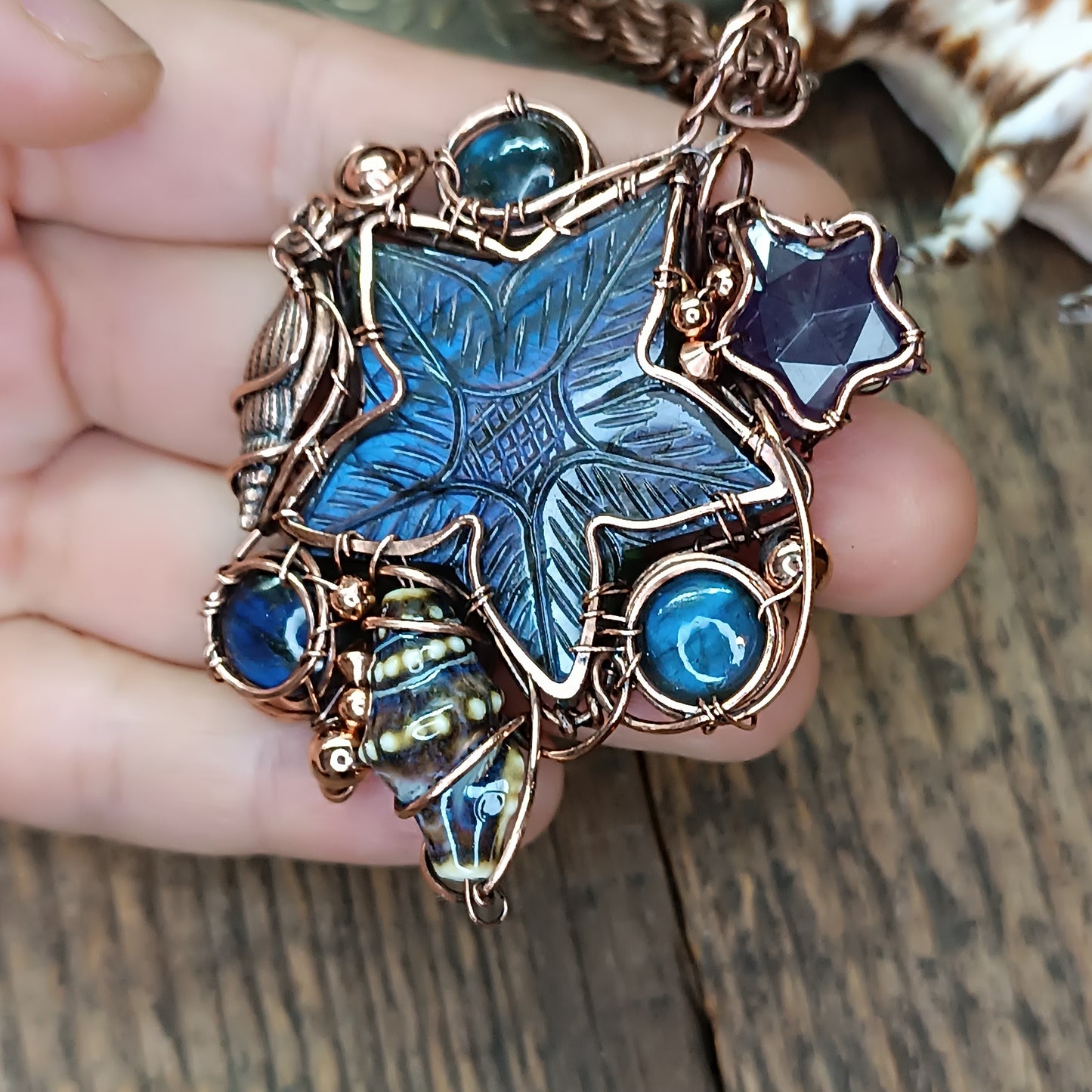 Beach treasures necklace with labradorite star