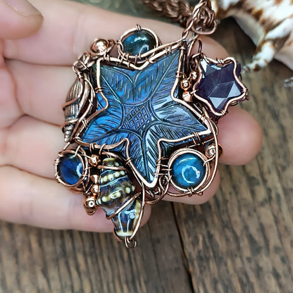 Beach treasures necklace with labradorite star