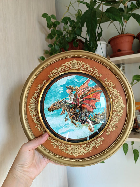 Clock painting. "Dragon rider". Plus First payment for the dragon necklace