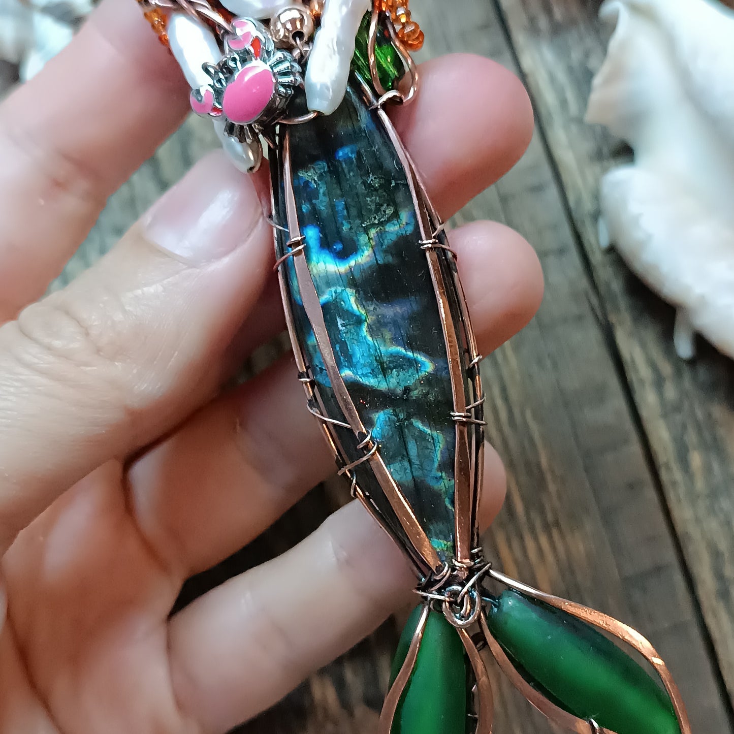 Red head mermaid necklace 🧜🦀