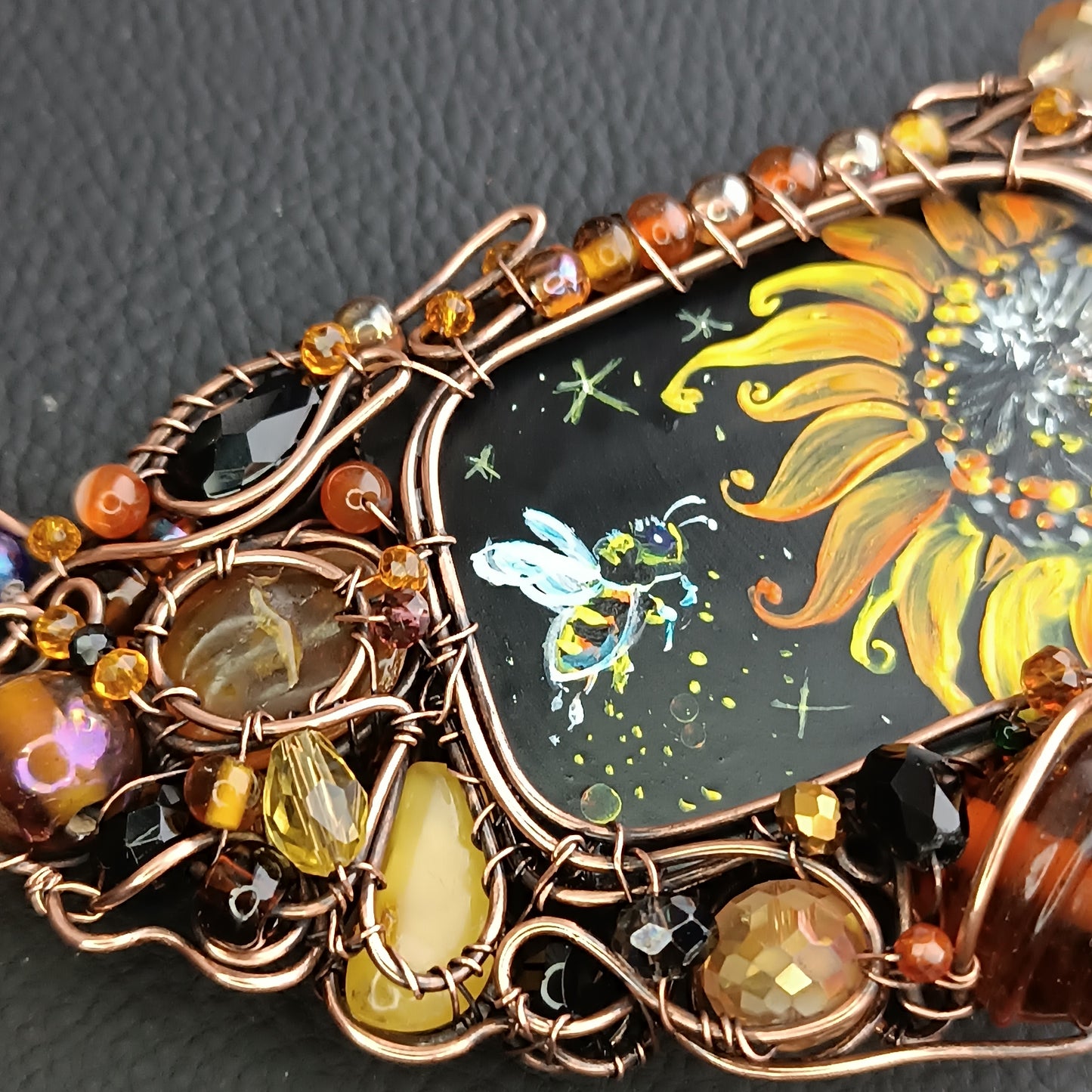 Starry night sunflower honey necklace. ✨🌀🐝🌻