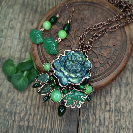 Rose and ginkgo set (necklace and earrings)