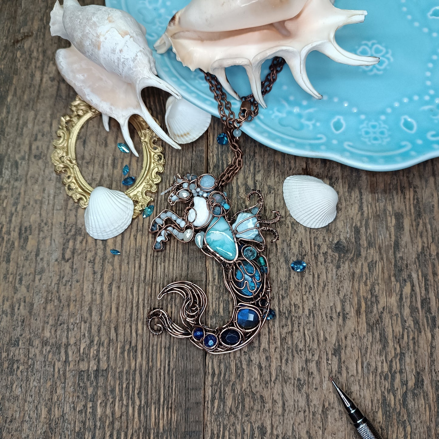 Kelpie, the spirit of the sea. Mermicorn necklace