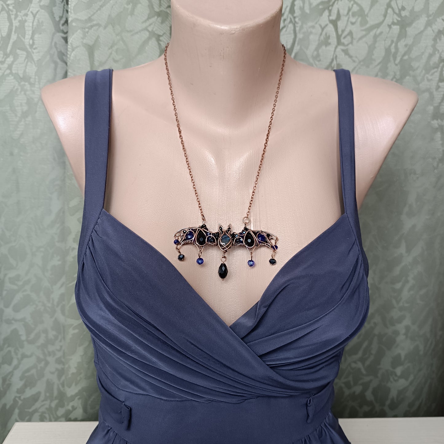 Blue night. Bat necklace