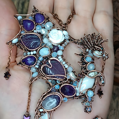 Amethyst night Stars catcher. Dragon necklace.