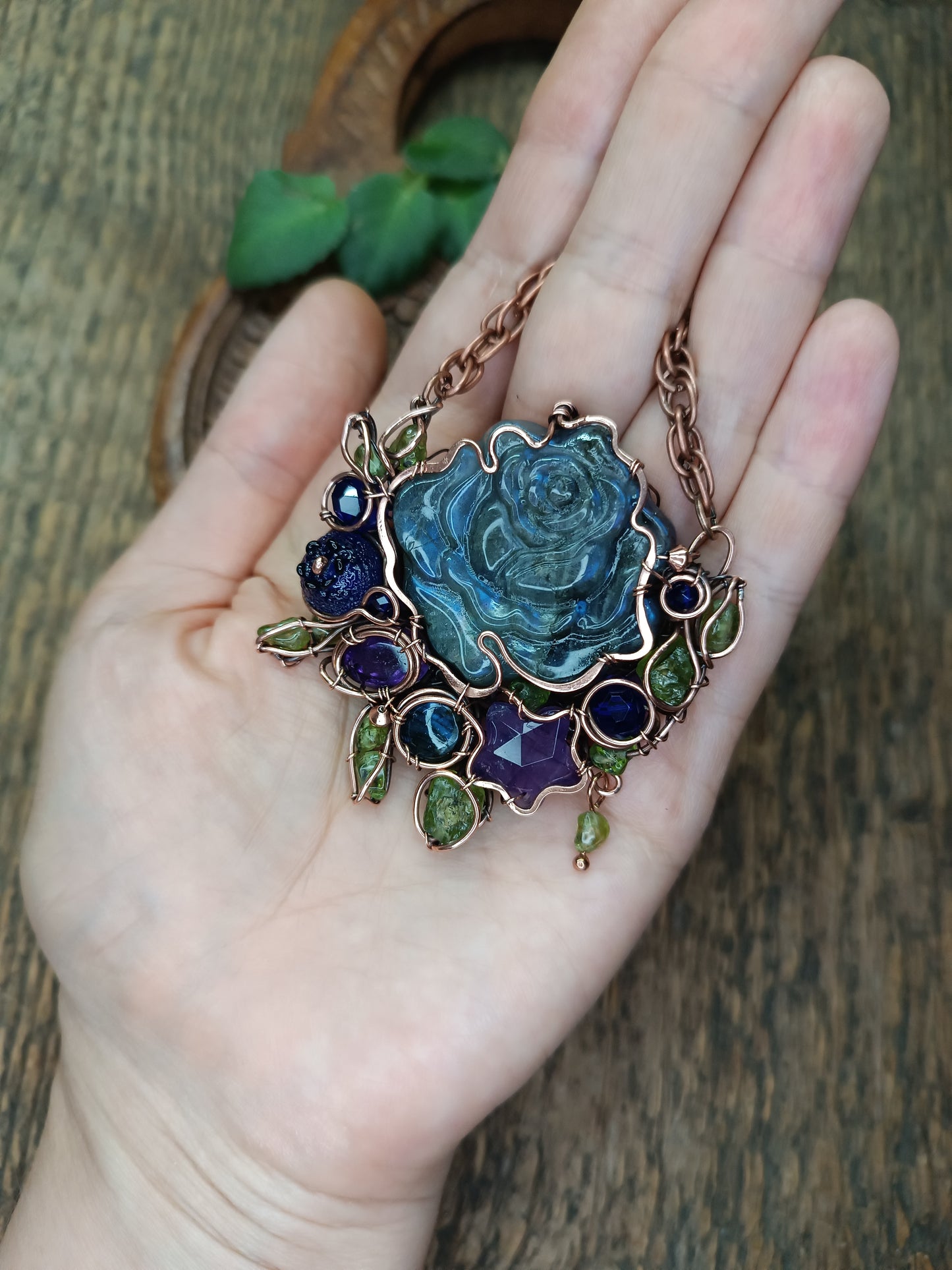 Blueberry rose and the falling star necklace
