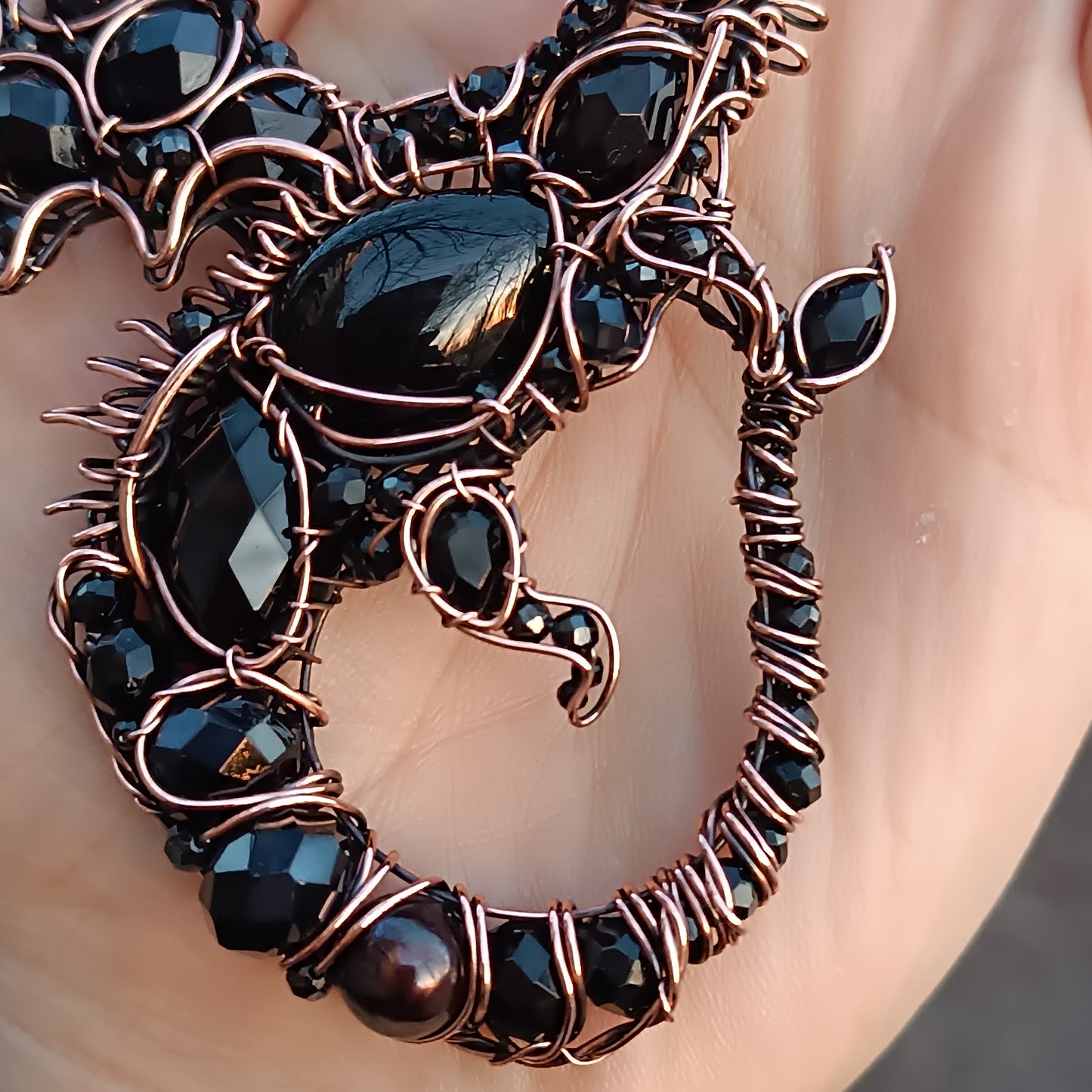 Black Crystal. Dragon necklace.