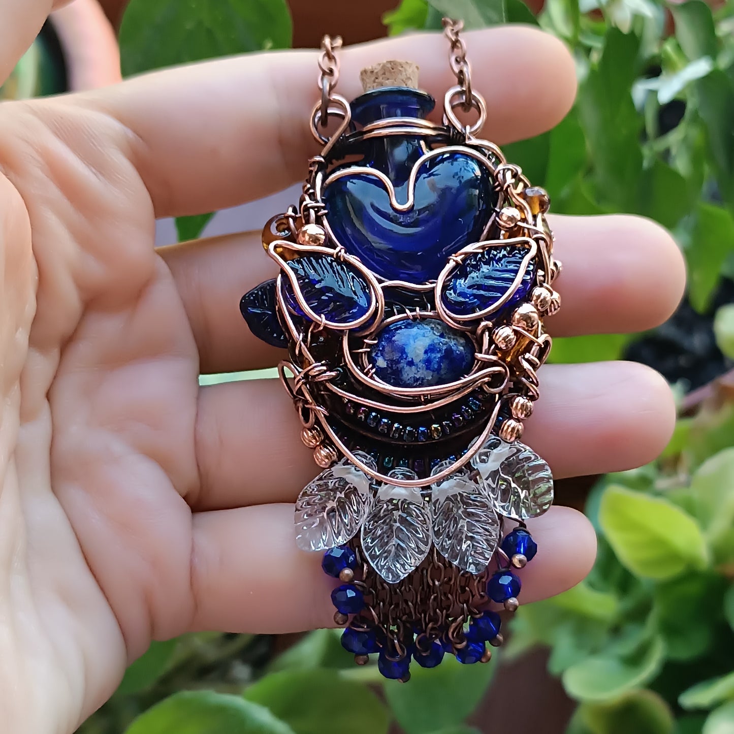 Blue autumn vial necklace