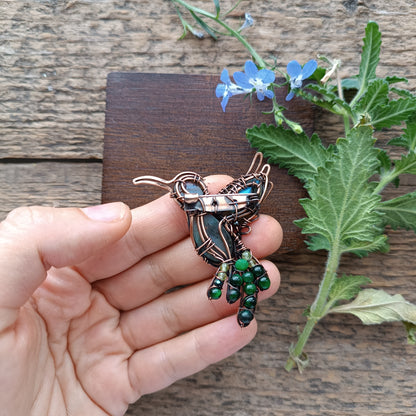 Blue and green hummingbird pin/brooch
