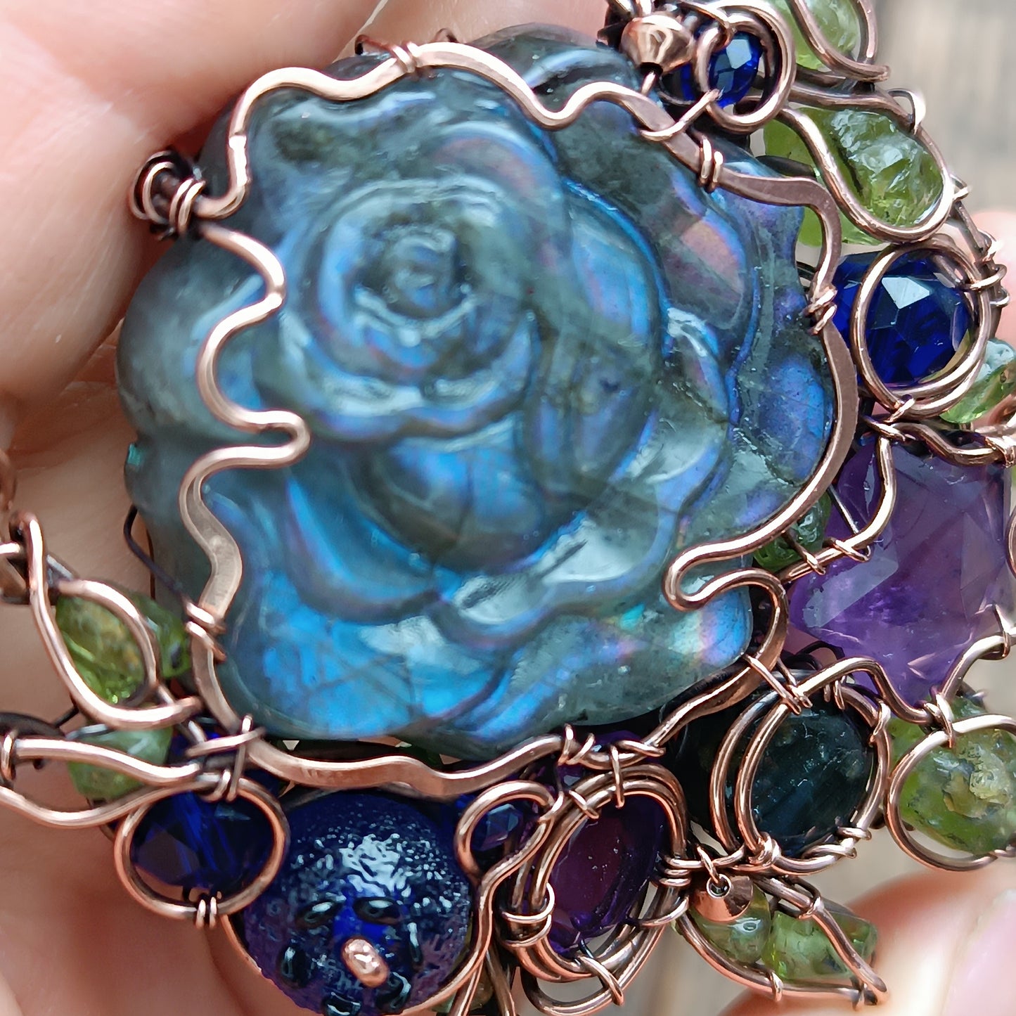 Blueberry rose and the falling star necklace
