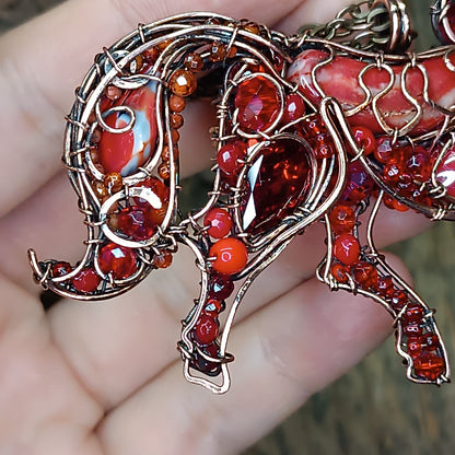 Red fire horse necklace/pin (two in one)