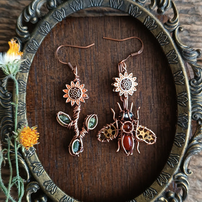 Sunflower honey bee earrings