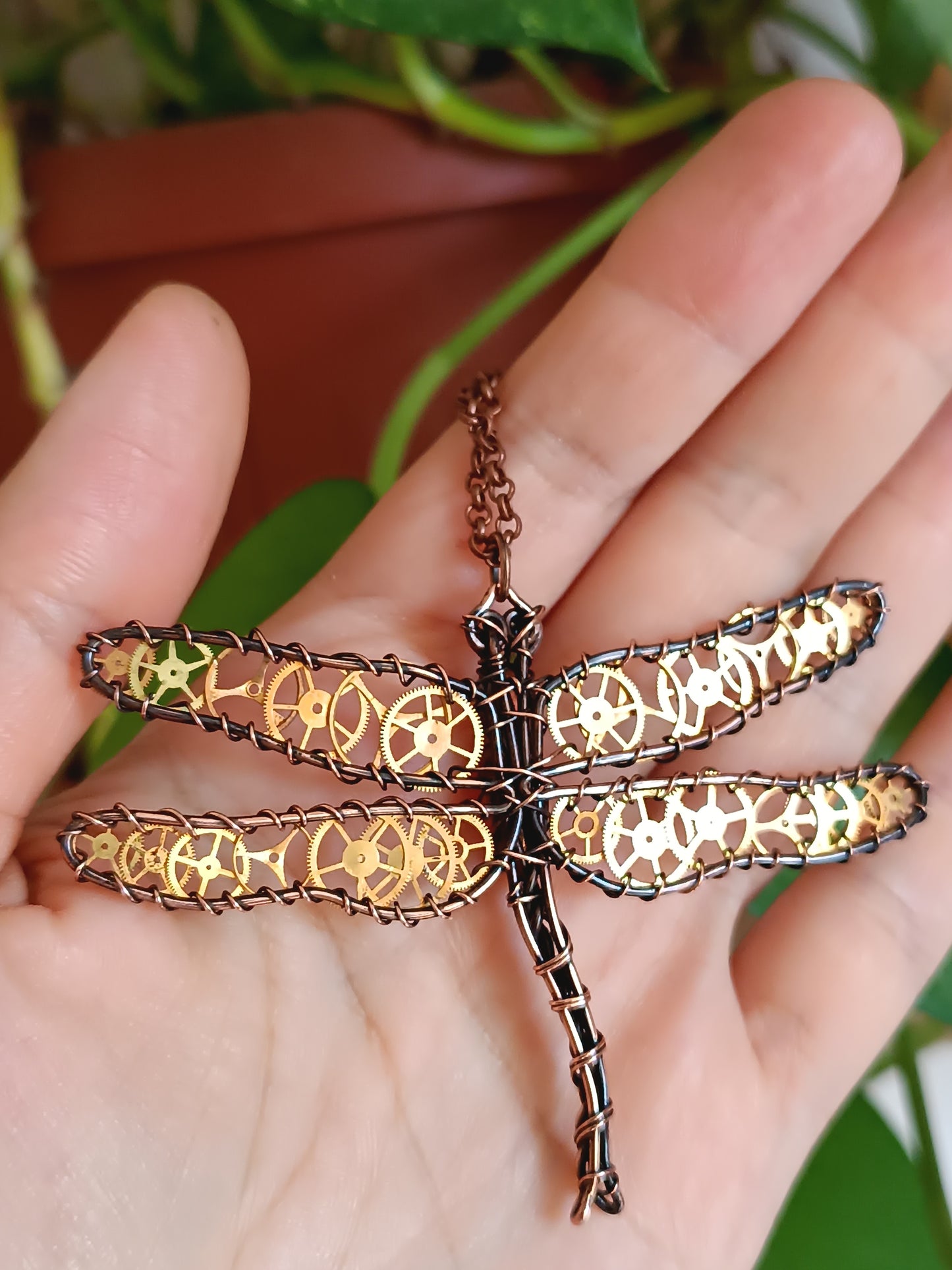 Steampunk dragonfly pendant