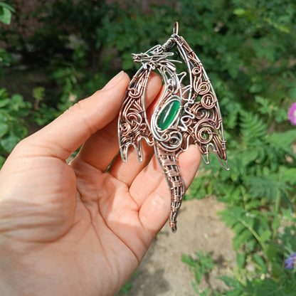 Silver and copper dragon necklace