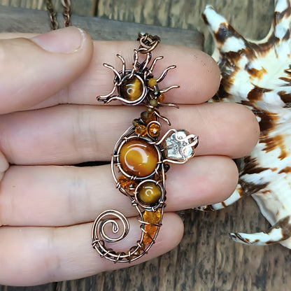 Tiger eye seahorse pendant
