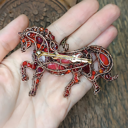 Red fire horse necklace/pin (two in one)