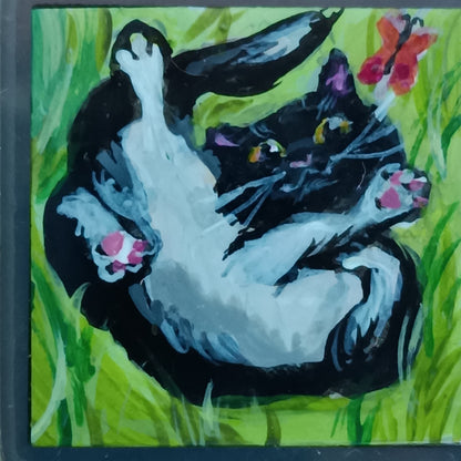 Cats sunbathing. Hand painted pendant.