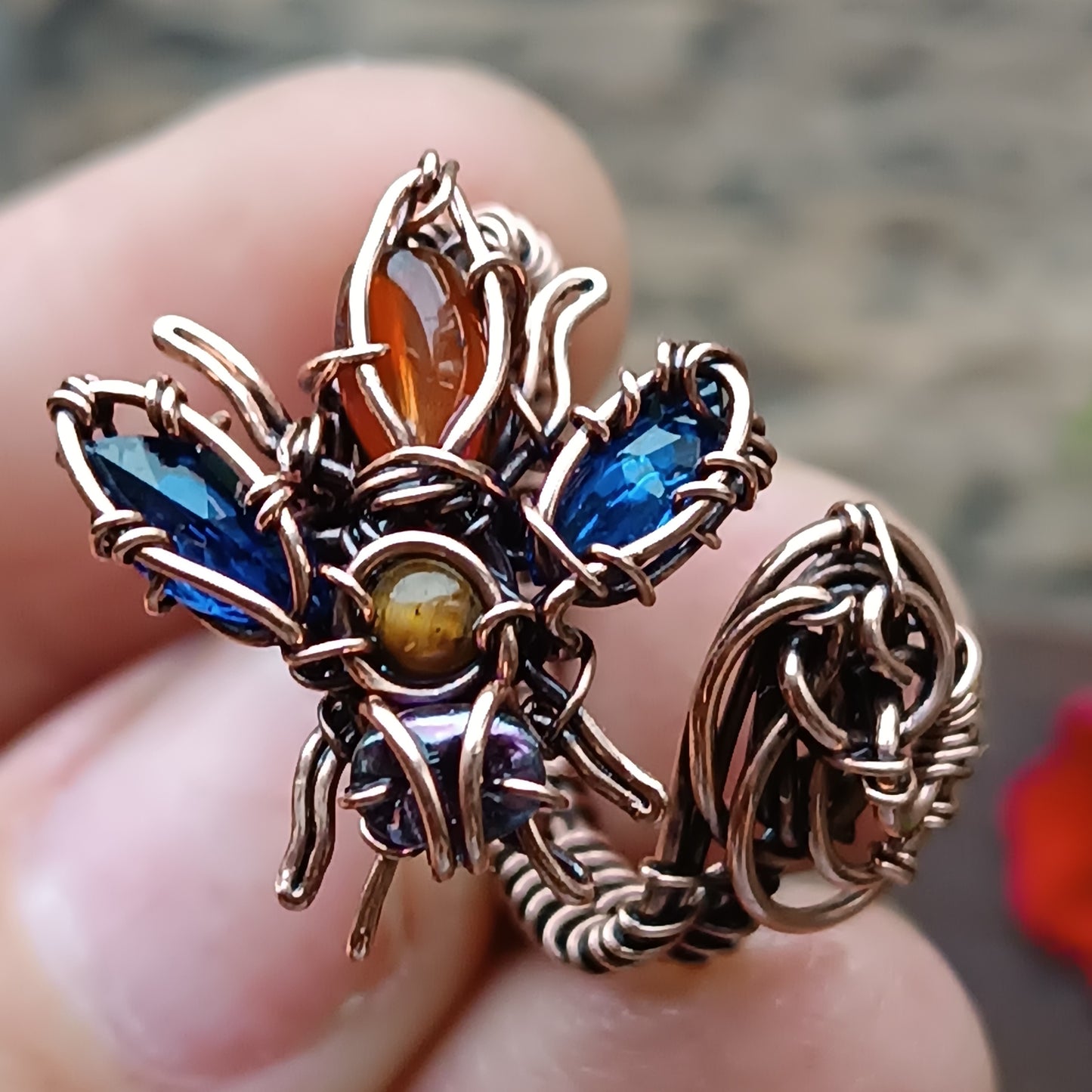 Blue wings Bee RING. Adjustable.