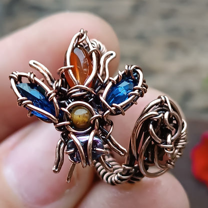 Blue wings Bee RING. Adjustable.