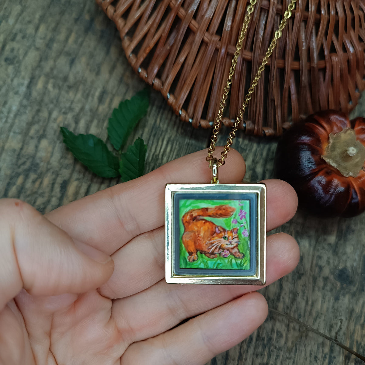 Cats sunbathing. Hand painted pendant.