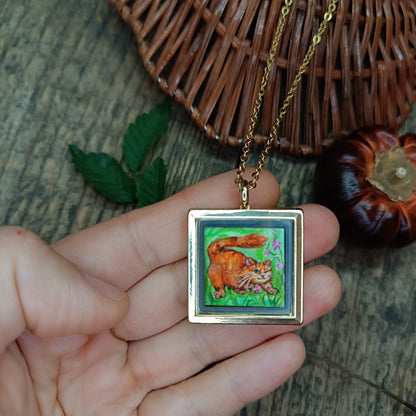 Cats sunbathing. Hand painted pendant.