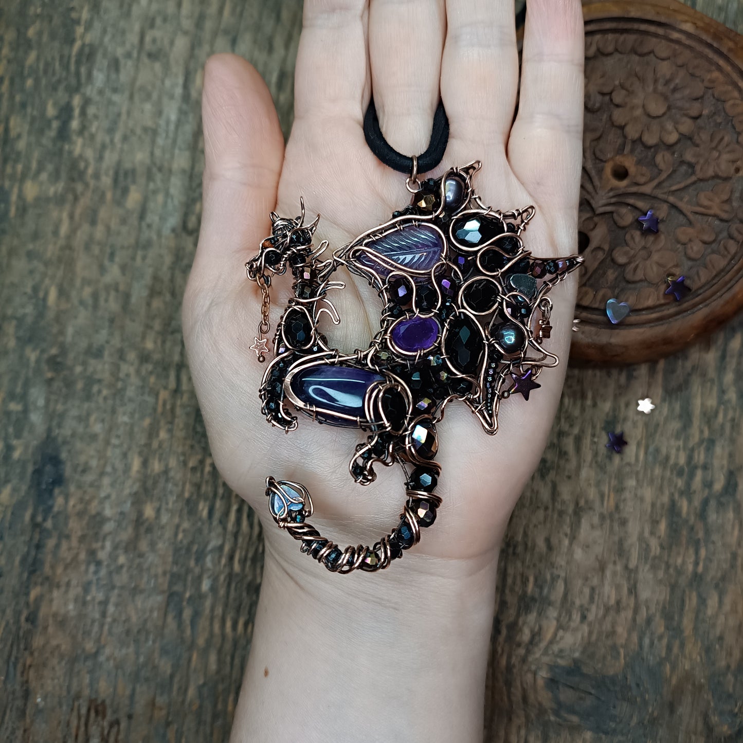 Purple night keeper. Dragon necklace.