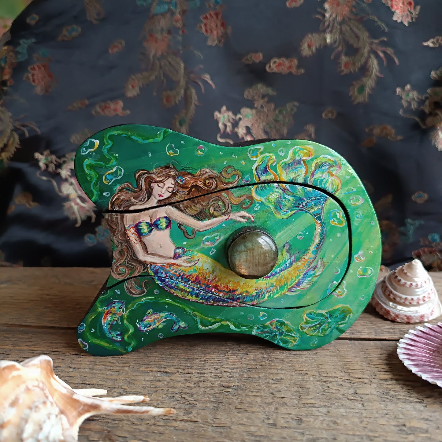 Collecting rainbow bubbles. Hand painted treasures box.