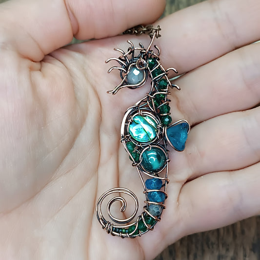 Abalone seahorse pendant