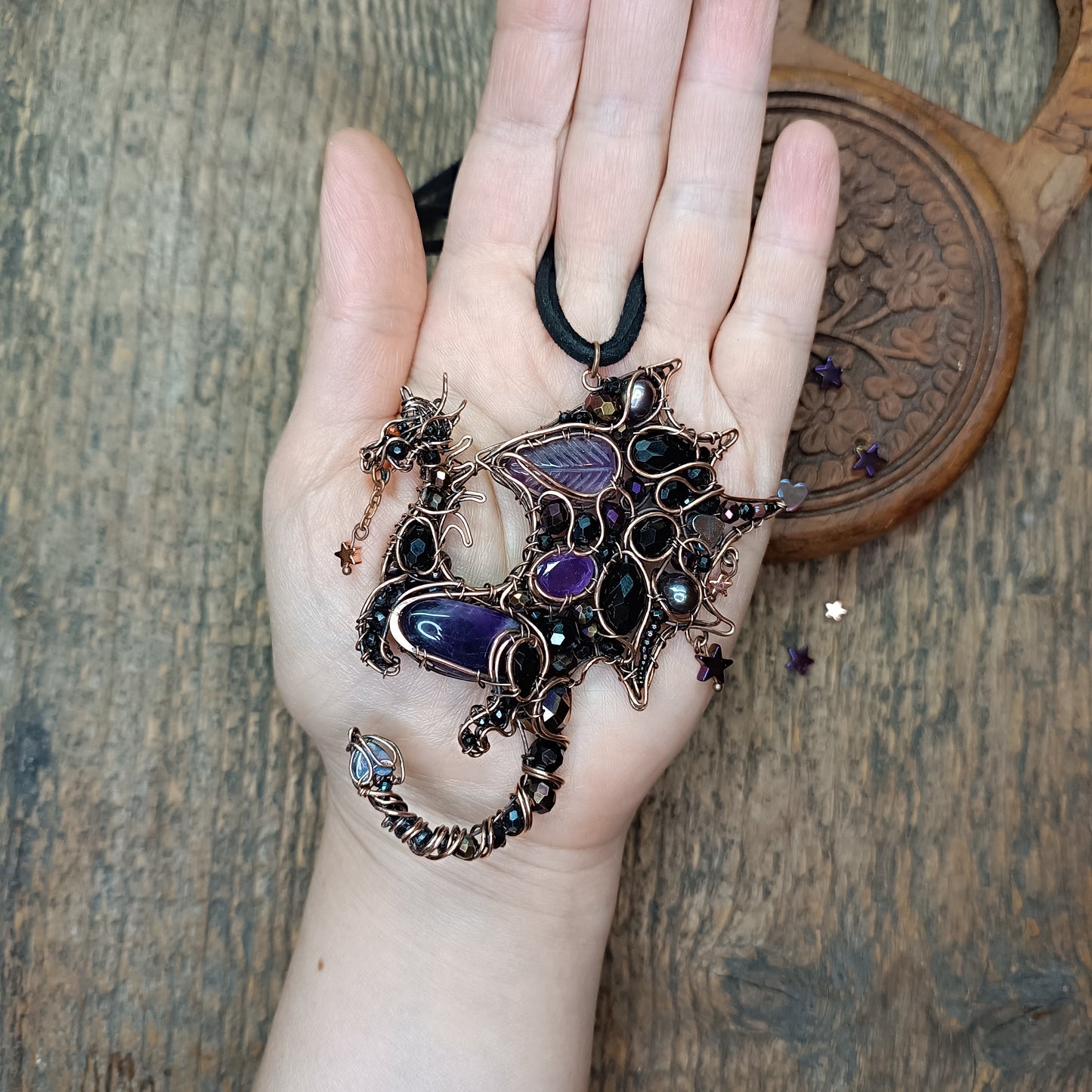 Purple night keeper. Dragon necklace.
