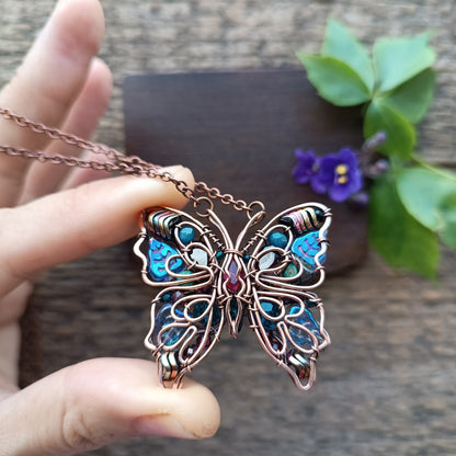 Iridescent butterfly necklace