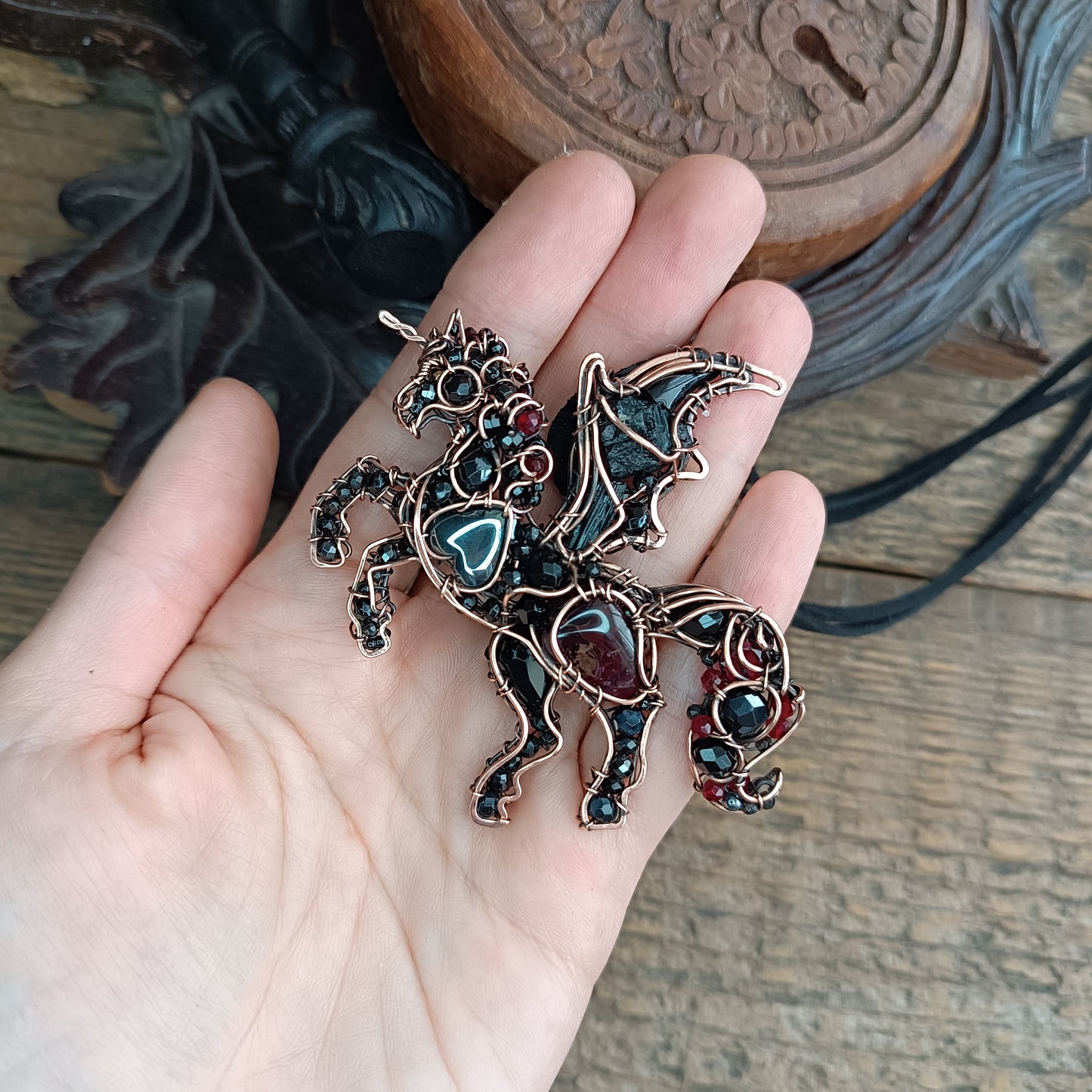 Night thunderstorm🖤 Unicorn -Dragon necklace.
