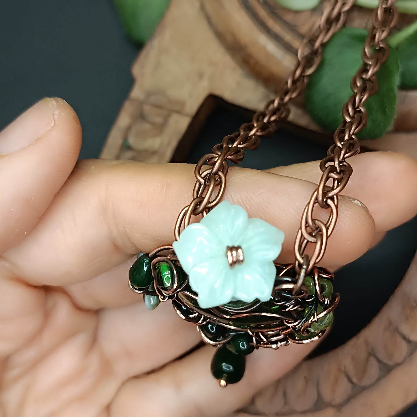 Green heart vial necklace