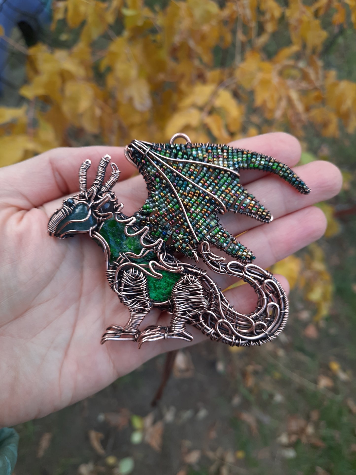 Green forest dragon necklace