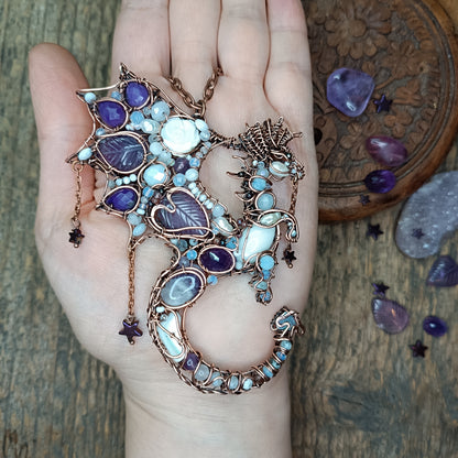 Amethyst night Stars catcher. Dragon necklace.
