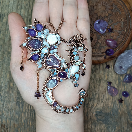 Amethyst night Stars catcher. Dragon necklace.