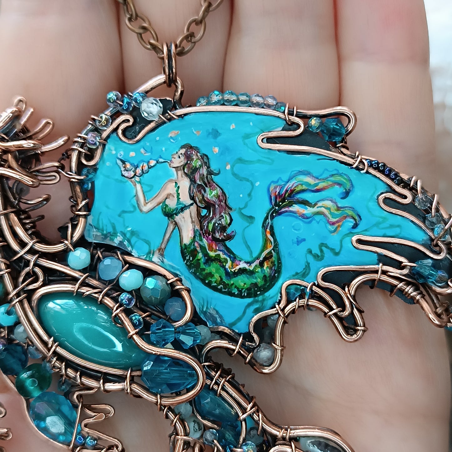 Water dragon. Wearable art necklace