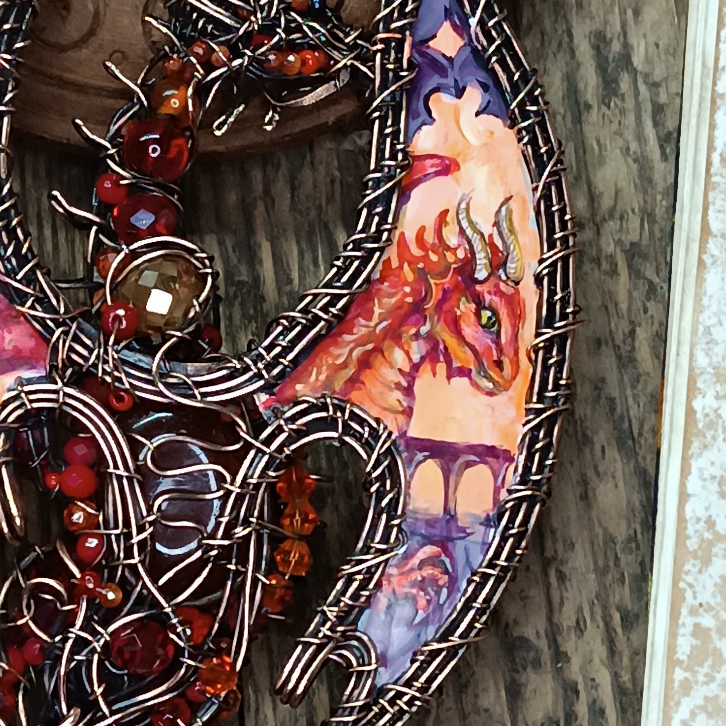 The ballad of Red dragon and his love. Wearable art necklace.