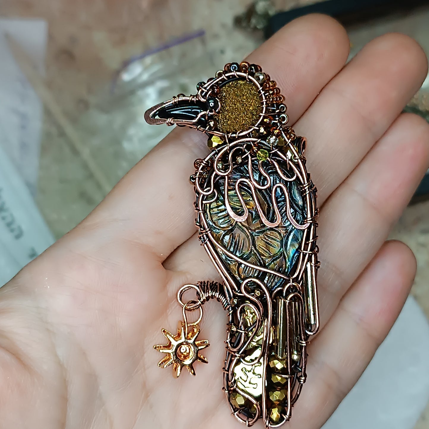 Secret keeper and The Sun. Raven necklace.