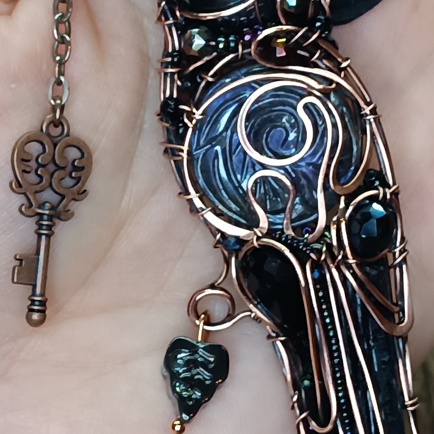 Purple wing Secret Keeper. Raven necklace.