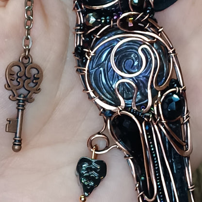 Purple wing Secret Keeper. Raven necklace.