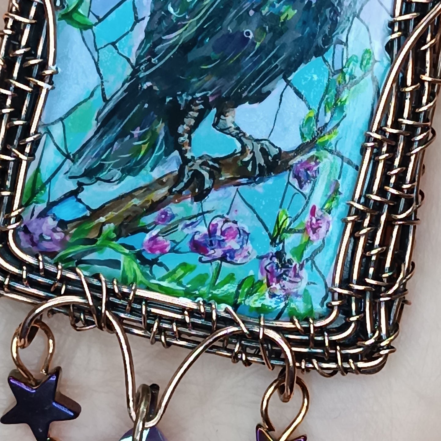 Medieval window necklace. Raven and Bat.