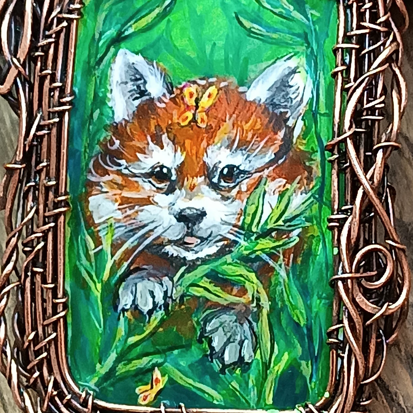 Red panda and a butterfly necklace. Reversible.