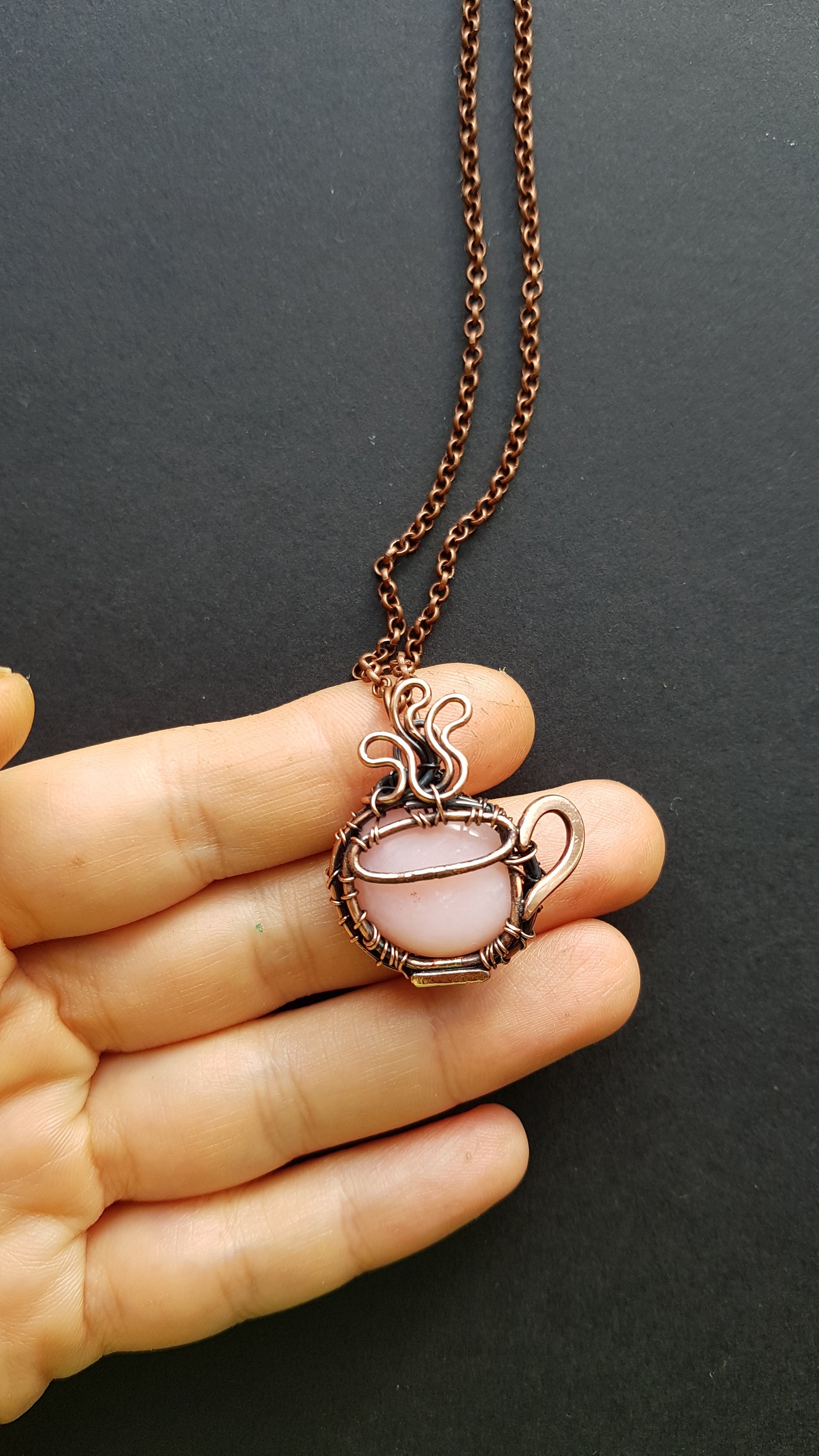 Pink opal cup pendant.