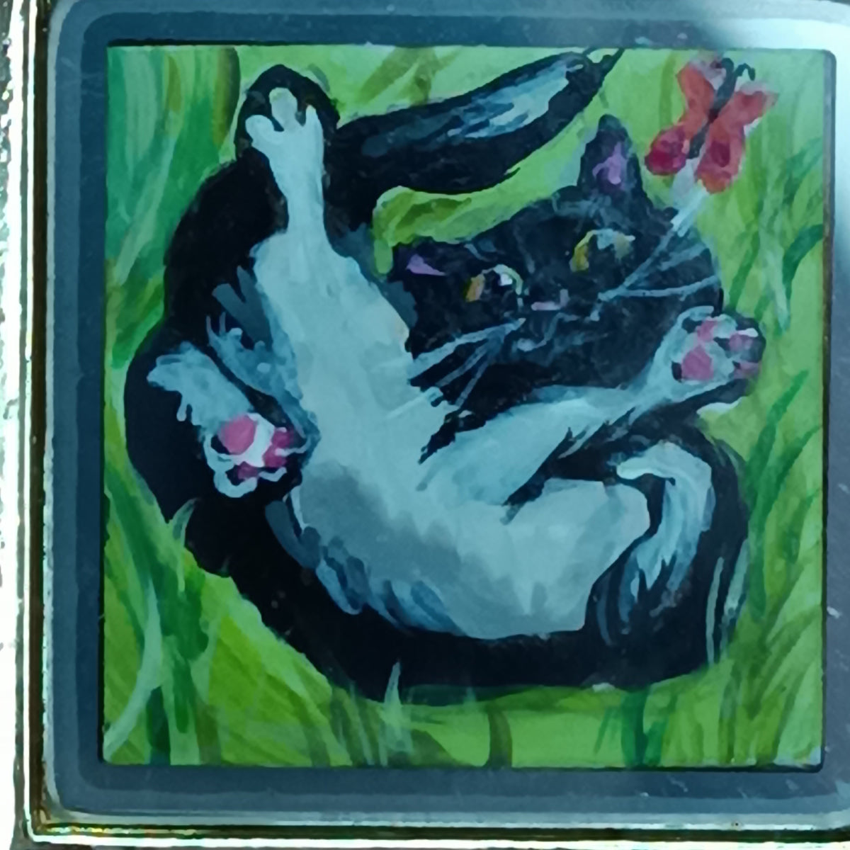 Cats sunbathing. Hand painted pendant.