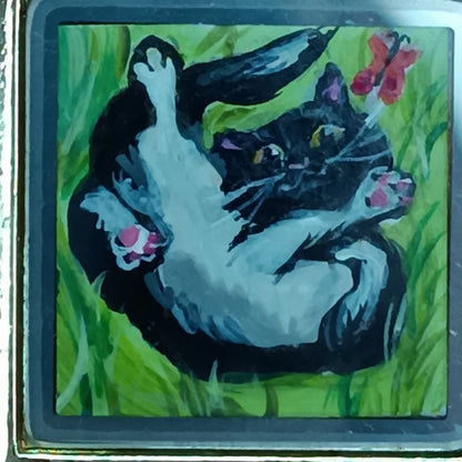 Cats sunbathing. Hand painted pendant.