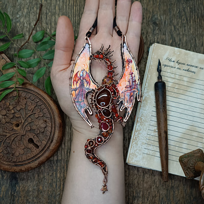 The ballad of Red dragon and his love. Wearable art necklace.