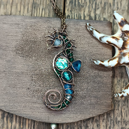 Abalone seahorse pendant