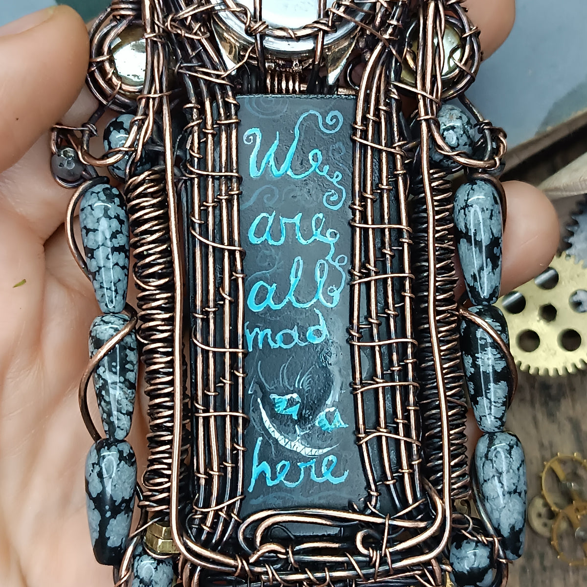 Time keeper🐱🕰️ Statement necklace with smiling cat and vintage watch.