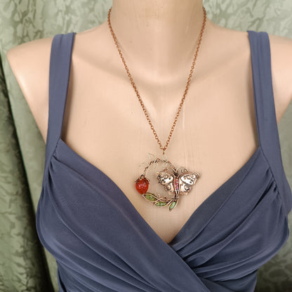 Life circle. Summer strawberry butterfly nebula necklace